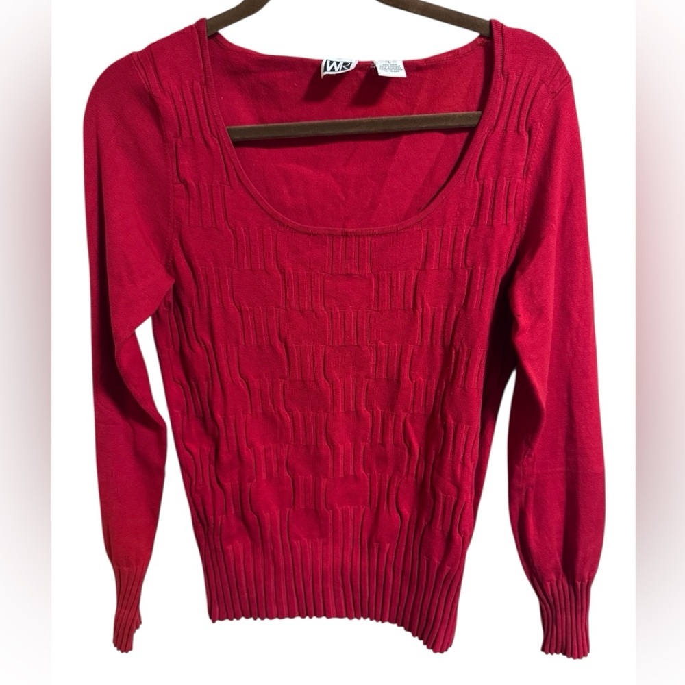 Red WR Silk Blend Textured Top Long Sleeve Women’s L (Fits S–M)